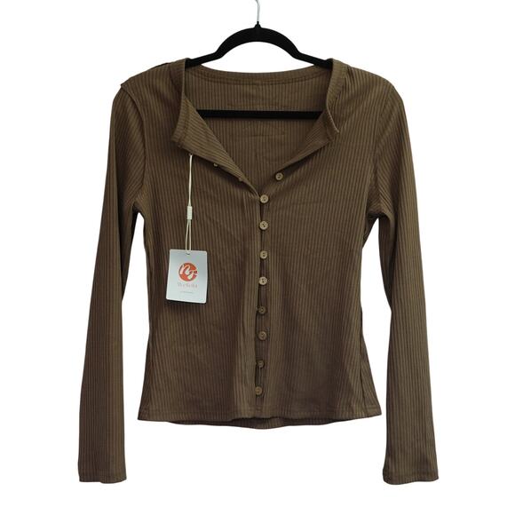 Fashion Sweaters - NWT Fashion Womens Slim Fit Cardigan Sweater Button Down Rib Knit Brown Size S